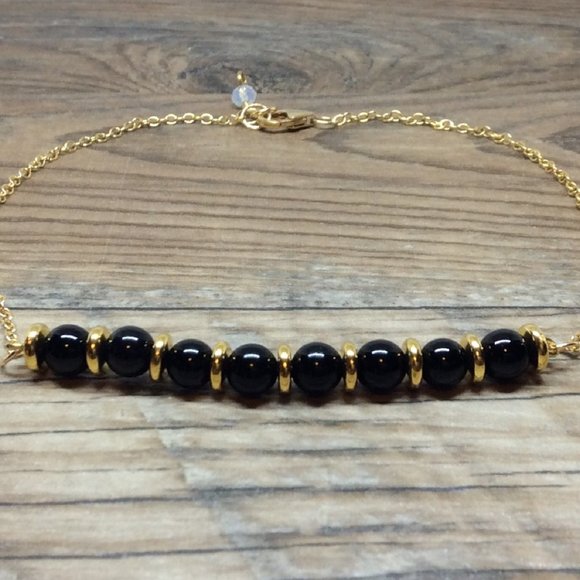 Black Onyx anklet, 14k Gold filled, healing anklet - Picture 3 of 8